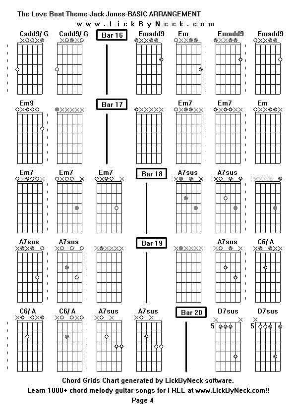 Chord Grids Chart of chord melody fingerstyle guitar song-The Love Boat Theme-Jack Jones-BASIC ARRANGEMENT,generated by LickByNeck software.